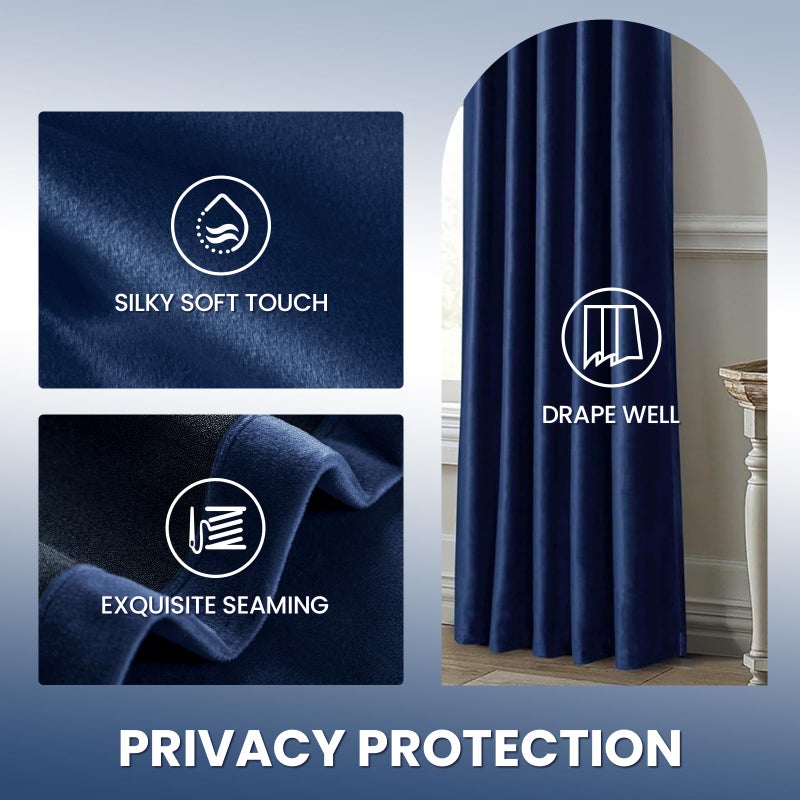 Dreaming Casa Royal Blue Velvet Room Darkening Curtains for Living Room Thermal Insulated Rod Pocket Back Tab Window Curtain for Bedroom 2 Panels 52" W x 108" L - Image 4